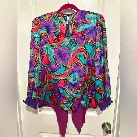 Montage By Mosaic Vintage Floral Blouse Purple Pink Teal - Picture 5 of 5